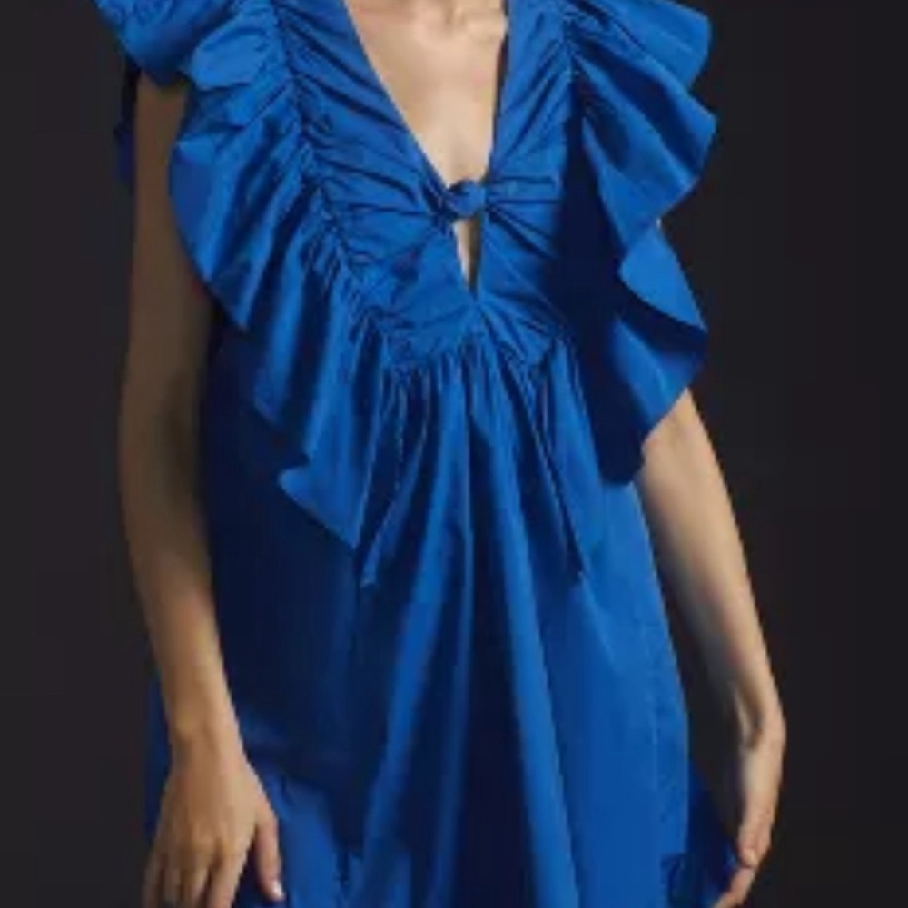 BLUE TASSEL RUFFLED WAISTLESS MINI DRESS - medium